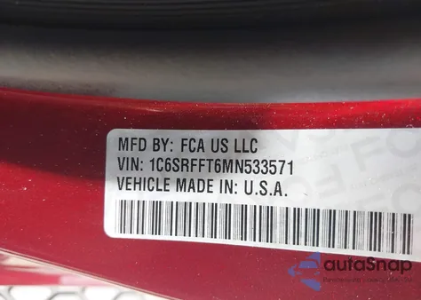 2021 Ram 1500 Big Horn 4X4 5'7 Box из США, поврежденный, VIN 1C6SRFFT6MN533571